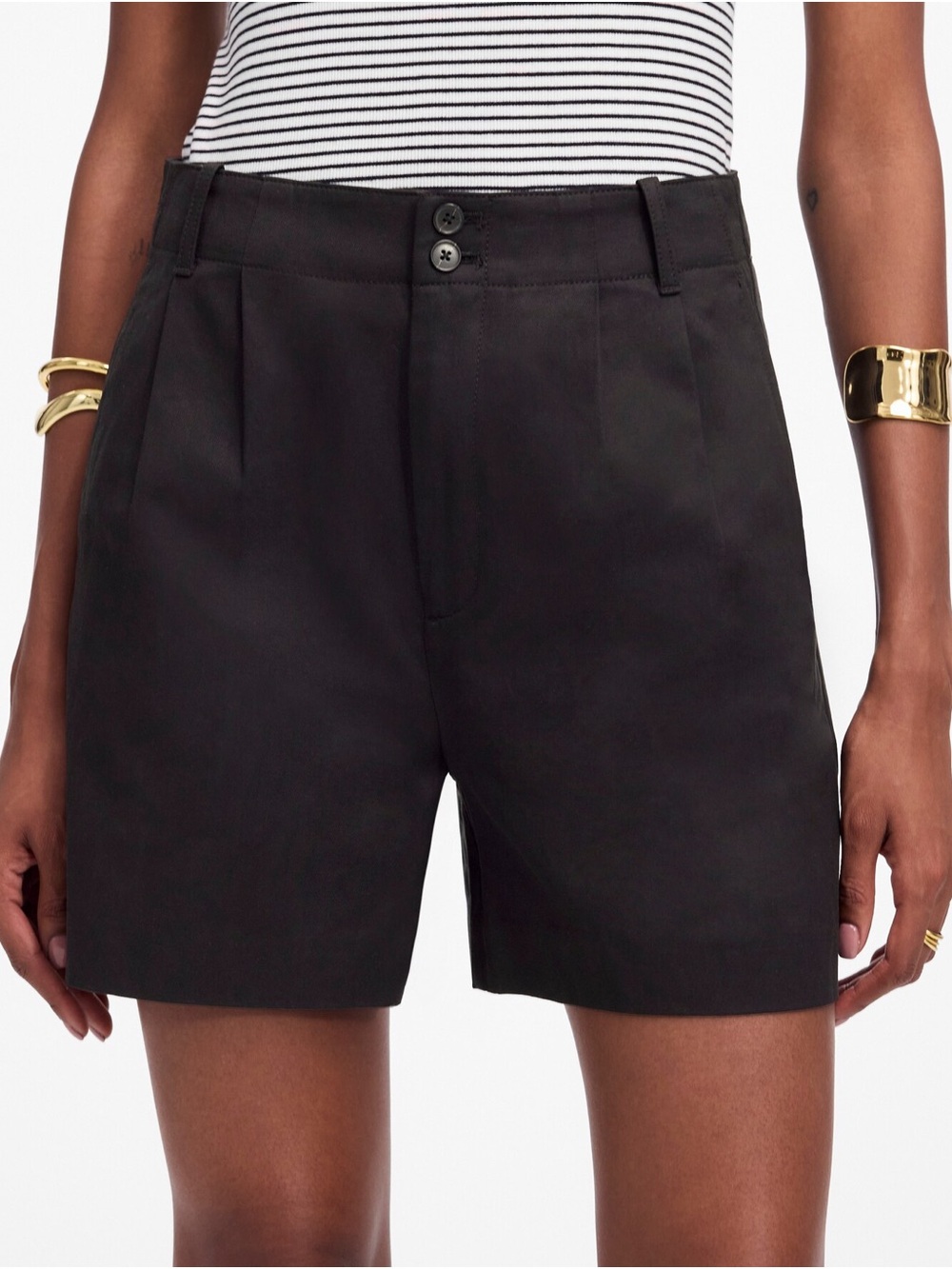 Madewell The Drapey Twill Pleated Short Black Women's High-Waist Shorts size 00